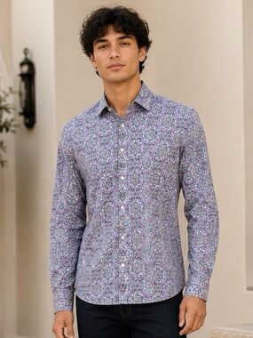 Society Of Threads Purple Paisley Button-Down Shirt